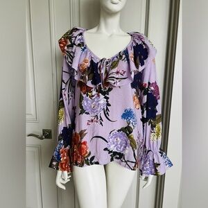H&M Boho Floral Ruffle Blouse - Lavender Multicolor L
